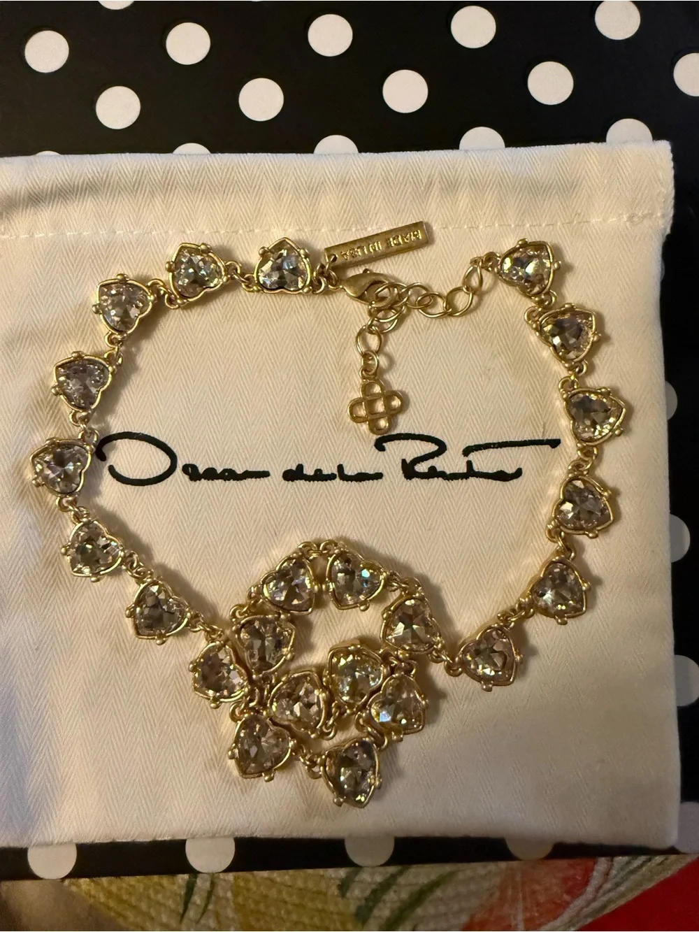 Oscar de la Renta Gold and Clear Crystal Heart Link Necklace